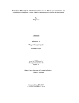 An Analysis of the Impacts Extractive Industries Have on African Ape Conservation and Community Development - Trends Towards Community Involvement in Conservation