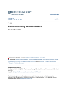 The Vincentian Family, a Continual Renewal