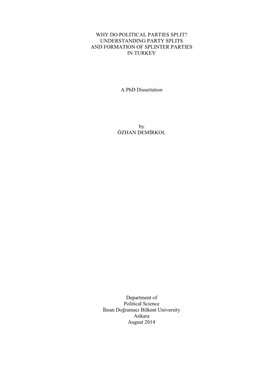 Why Do Political Parties Split? Understanding Party Splits and Formation of Splinter Parties in Turkey