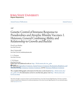 Genetic Control of Immune Response to Pseudorabies and Atrophic Rhinitis Vaccines: I