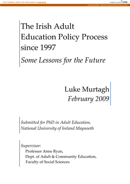 The Irish Adult Education Policy Process Since 1997 Some Lessons for the Future