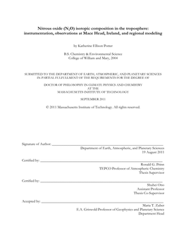 Nitrous Oxide (N2O) Isotopic Composition in the Troposphere: Instrumentation, Observations at Mace Head, Ireland, and Regional Modeling