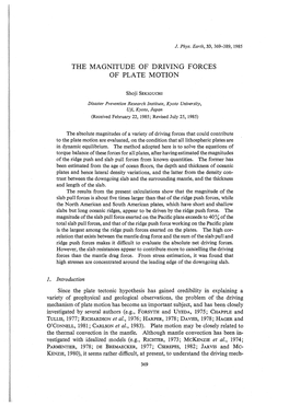 MAGNITUDE of DRIVING FORCES of PLATE MOTION Since the Plate