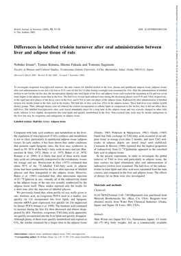 Differences in Labelled Triolein Turnover After Oral Administration Between