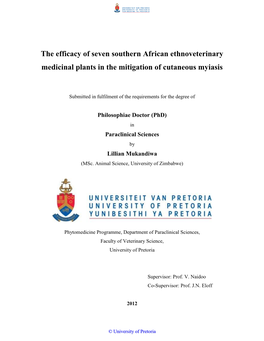 The Efficacy of Seven Southern African Ethnoveterinary Medicinal Plants in the Mitigation of Cutaneous Myiasis