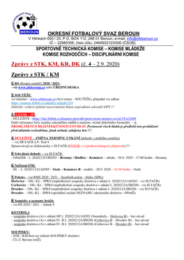 (Č. 4 – 2.9. 2020) Zprávy Z STK / KM