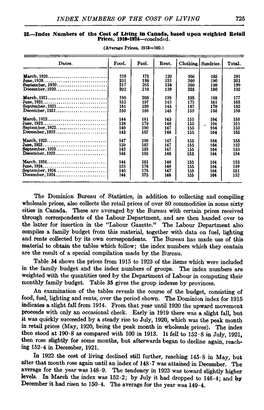 INDEX NUMBERS of the COST of LIVING 725 33.—Index Numbers of the Cost of Living in Canada, Based Upon Weighted Retail Prices