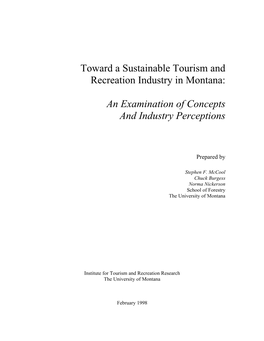 Toward a Sustainable Tourism and Recreation Industry in Montana: An