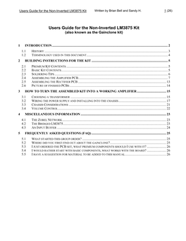 Users Guide for the Non-Inverted LM3875 Kit Written by Brian Bell and Sandy H