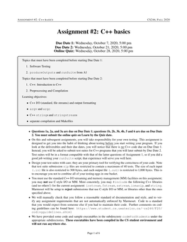 C++ Basics Cs246, Fall 2020