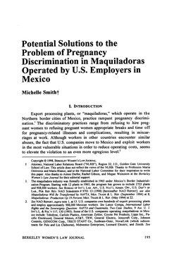 Potential Solutions to the Problem of Pregnancy Discrimination in Maquiladoras Operated by U.S