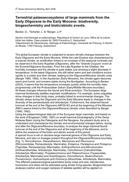 Terrestrial Palaeoecosystems of Large Mammals from the Early Oligocene to the Early Miocene: Biodiversity, Biogeochemistry and Biotic/Abiotic Events
