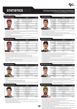 STATISTICS 2019 # 07 Gran Premi Monster Energy De Catalunya Circuit De Barcelona-Catalunya • June 16Th Motogp™ Riders' Profiles 4