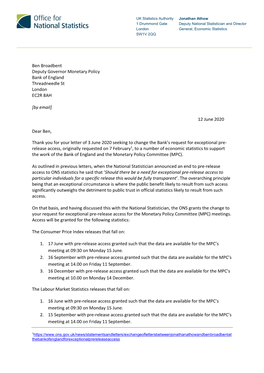 Letter from ONS to Boe, June 2020