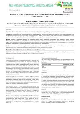 Umbilical Cord Blood Hematology in Relation with Maternal Anemia: a Preliminary Study