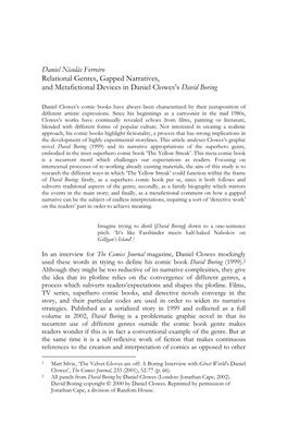 Daniel Nicolás Ferreiro Relational Genres, Gapped Narratives, and Metafictional Devices in Daniel Clowes’S David Boring