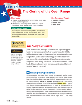 The Closing of the Open Range Main Ideas Key Terms and People 1