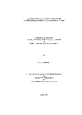 A Qualitative Research on Suicide Notes: Mental Representations in Suicide Notes of Men