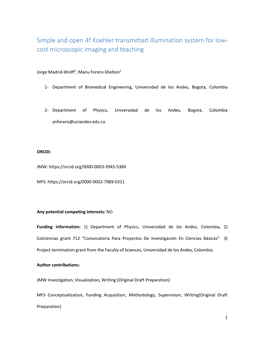 Simple and Open 4F Koehler Transmitted Illumination System for Low- Cost Microscopic Imaging and Teaching