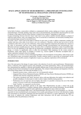 Space Applications of Micro-Robotics: a Preliminary Investigation of Technological Challenges and Scenarios