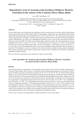 Reproductive Cycle of Anomalocardia Brasiliana (Mollusca