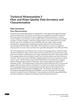 Flow and Water Quality Inventory and Characterization