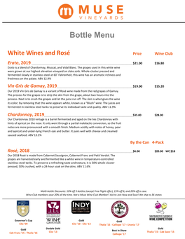 Bottle Tasting Menu 7/31/2020