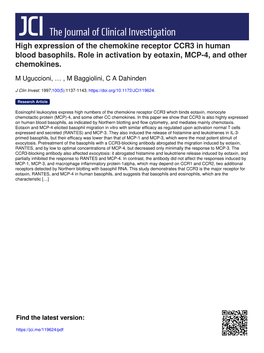 High Expression of the Chemokine Receptor CCR3 in Human Blood Basophils