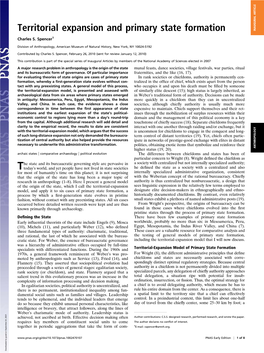 Territorial Expansion and Primary State Formation INAUGURAL ARTICLE