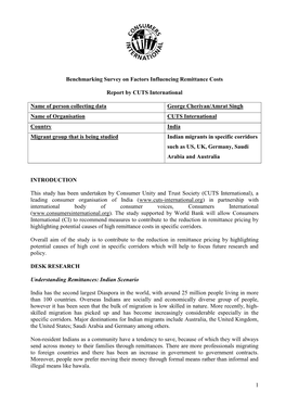 Benchmarking Survey on Factors Influencing Remittance Costs