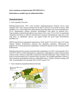 Saare Maakonna Arengustrateegia 2019-2030 LISA 1 Hetkeolukorra Analüüs Tegevusvaldkondade Lõikes