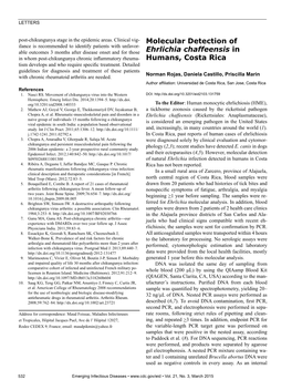 Molecular Detection of Ehrlichia Chaffeensis in Humans, Costa Rica