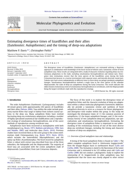 Euteleostei: Aulopiformes) and the Timing of Deep-Sea Adaptations ⇑ Matthew P