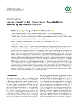Genetic Diversity of Tef [Eragrostis Tef (Zucc.) Trotter] As Revealed by Microsatellite Markers
