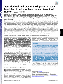 Transcriptional Landscape of B Cell Precursor Acute Lymphoblastic Leukemia Based on an International Study of 1,223 Cases