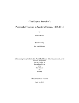 Accola, M: “The Empire Traveller”: Purposeful Tourism in Western Canada, 1885-1914