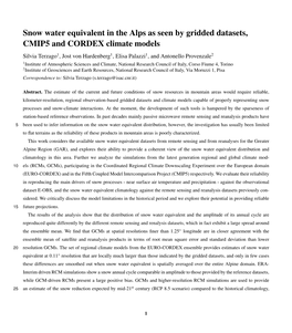 Snow Water Equivalent in the Alps As Seen by Gridded Datasets, CMIP5