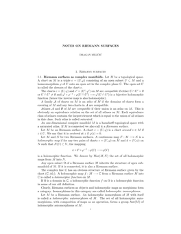 Notes on Riemann Surfaces