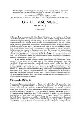 Sir Thomas More (1478-1535)