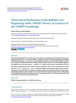 Theoretical Deduction of the Hubble Law Beginning with a Mond Theory in Context of the ΛFRW-Cosmology