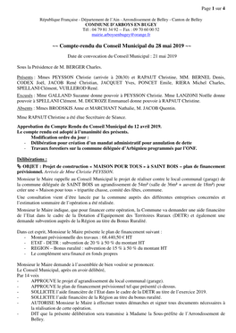 Compte-Rendu Du Conseil Municipal Du 28 Mai 2019 ~~