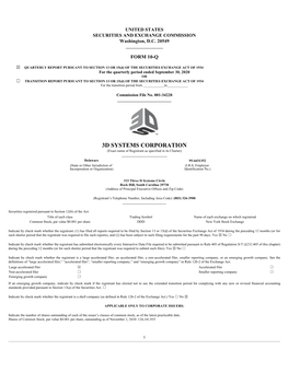 3D SYSTEMS CORPORATION (Exact Name of Registrant As Specified in Its Charter) ______Delaware 95-4431352 (State Or Other Jurisdiction of (I.R.S