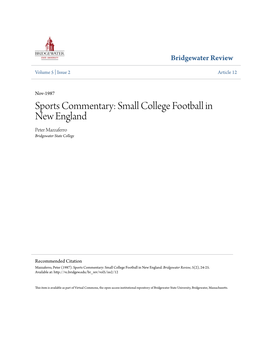 Small College Football in New England Peter Mazzaferro Bridgewater State College
