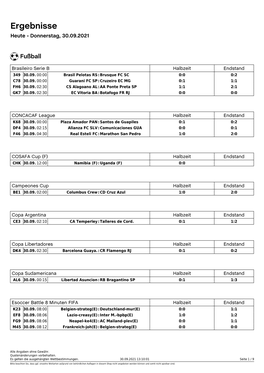 Ergebnisse Heute - Donnerstag, 30.09.2021