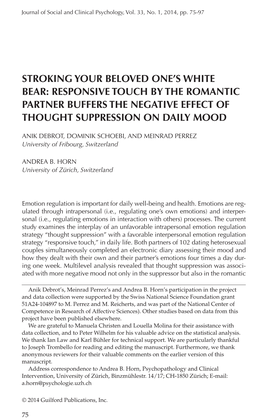 Stroking Your Beloved One's White Bear: Responsive Touch by the Romantic Partner Buffers the Negative Effect of Thought Suppre