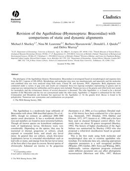 Revision of the Agathidinae (Hymenoptera: Braconidae) with Comparisons of Static and Dynamic Alignments