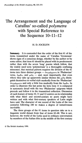 The Arrangement and the Language of Catullus' So-Called Polymetra With