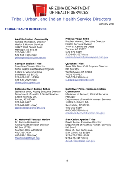 Tribal, Urban, and Indian Health Service Directors January 2021