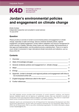 Jordan's Environmental Policies and Engagement on Climate Change