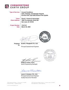 Type of Services Current Conditions Soils, Geology, and Geologic Hazards Envision San José 2040 General Plan Update